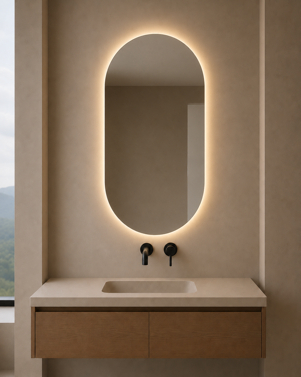 Ovalus LED veidrodis su foniniu apšvietimu