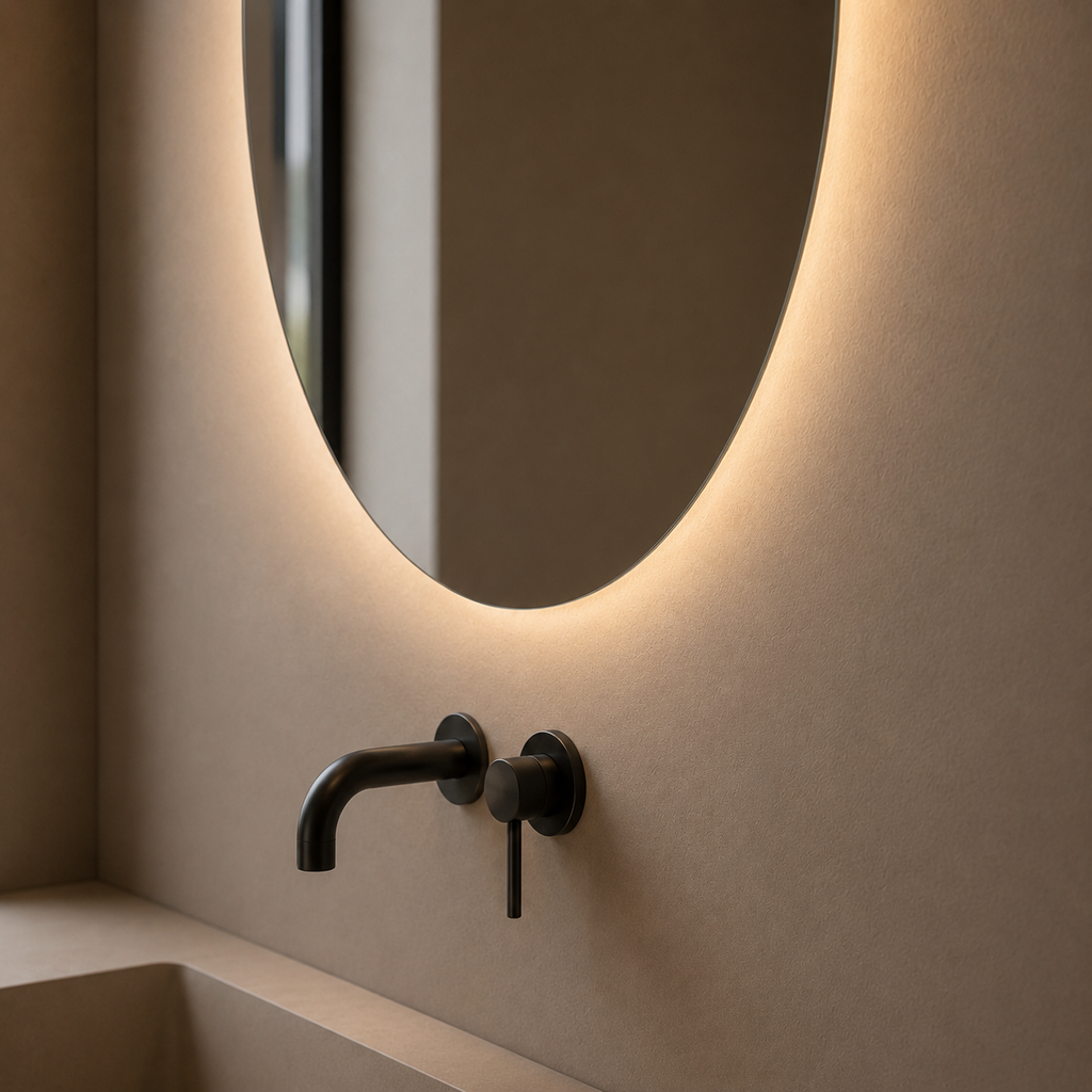 Apvalus LED veidrodis su foniniu apšvietimu