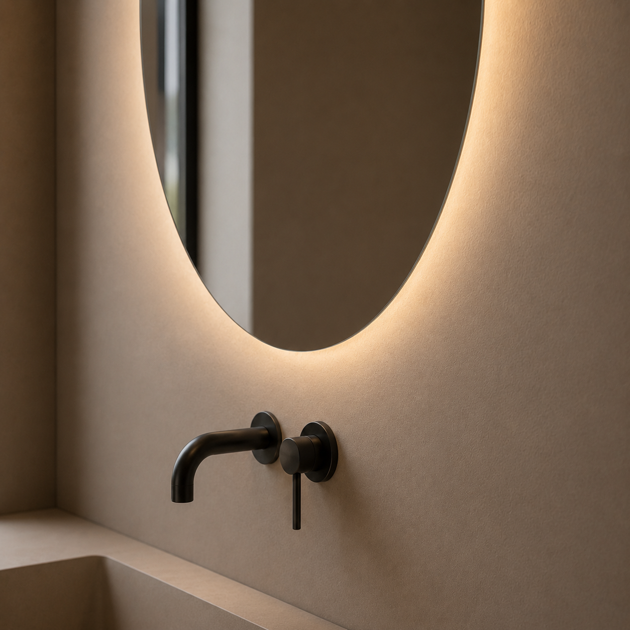 Apvalus LED veidrodis su foniniu apšvietimu
