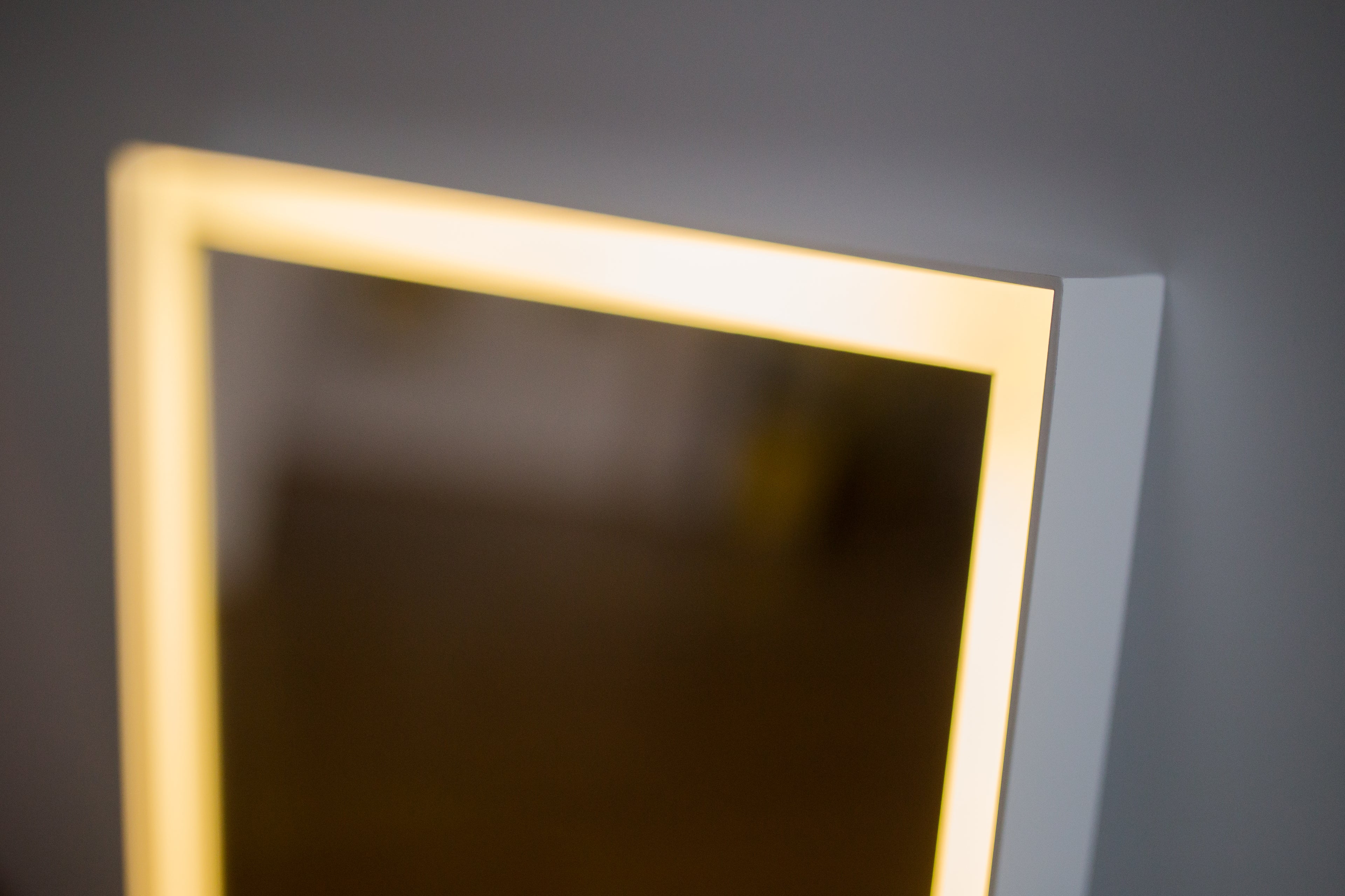 Veidrodis su apšvietimu irbaltu rėmeliu